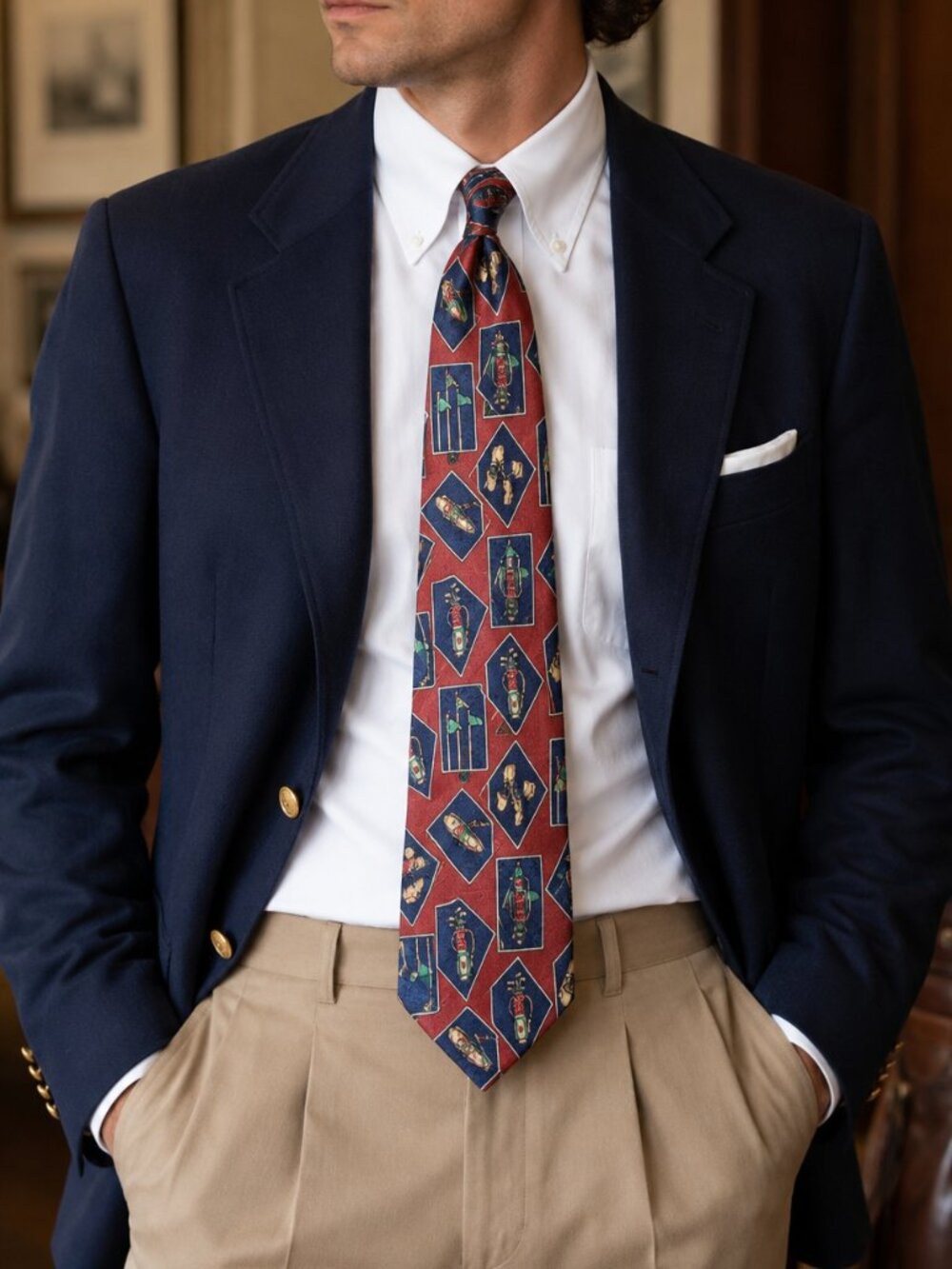 Vintage Tommy Hilfiger Retro Golf 100% Silk Tie Made in USA